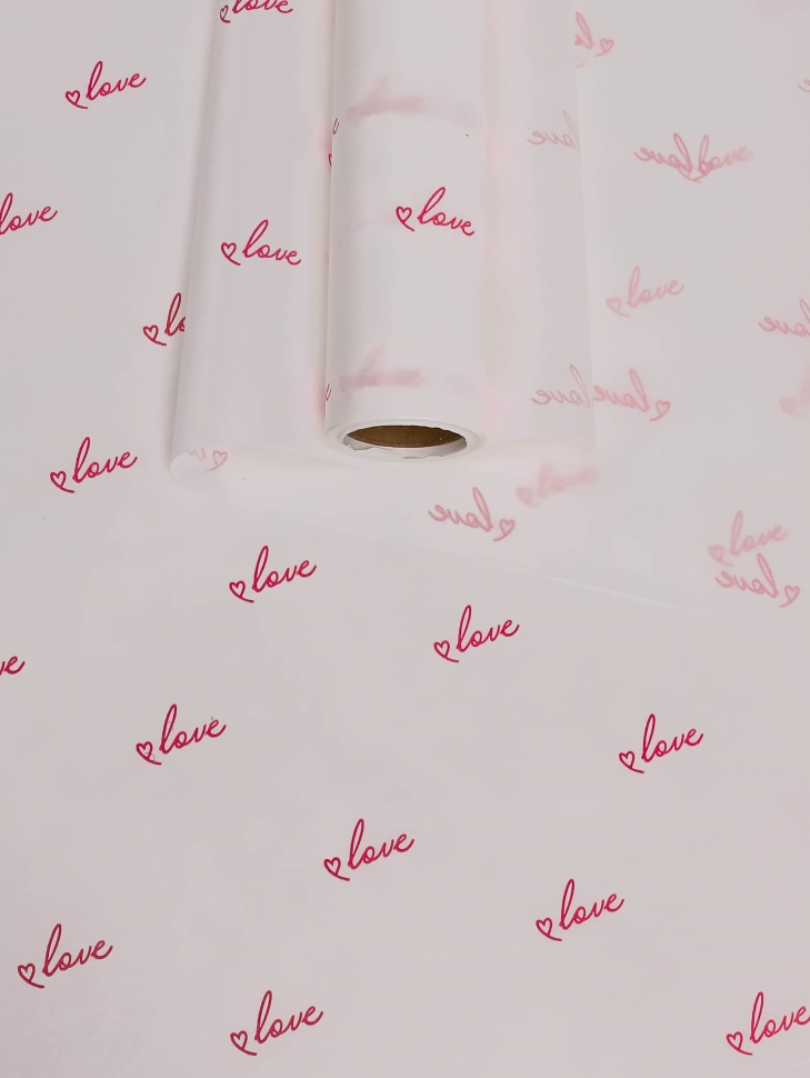 Бумага крафт «Классика Love», белая с красным рисунком, 70 см × 10 м, 50 г/м²