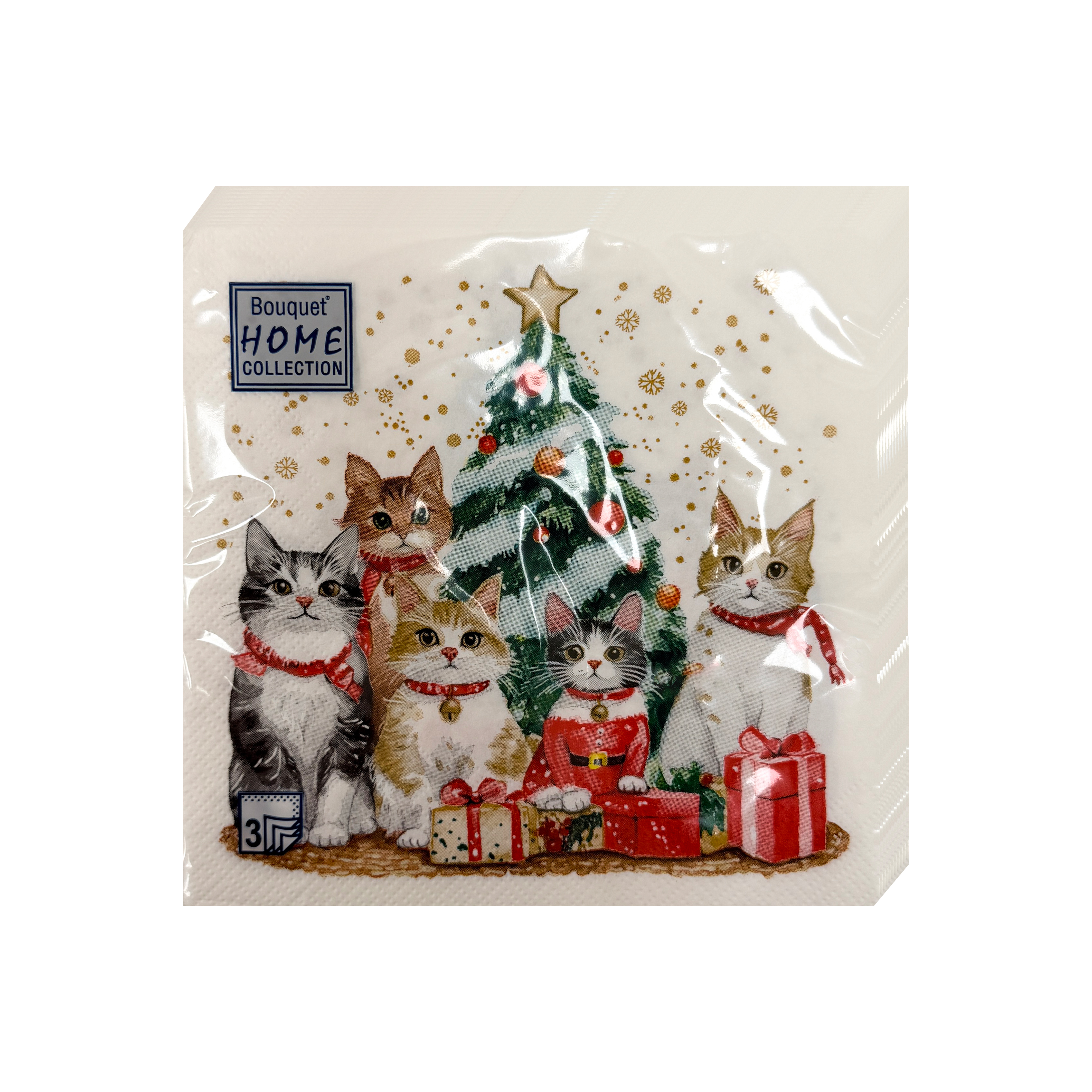 Новогодние салфетки Bouquet Home Collection «Котята у елки», 3 слоя, 33×33 см, 20 шт. от производителя в Кирове