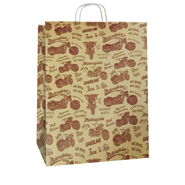 сумка бум. крафт 25х22х12 с круч. ручками Мотоцикл *