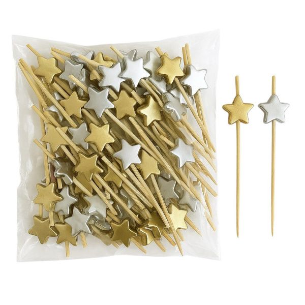 пика бамбук Звезда (золото/серебро) 7 см/100