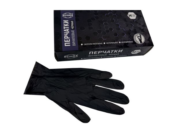 перчатки виниловые М ЧЕРНЫЕ /50пар *