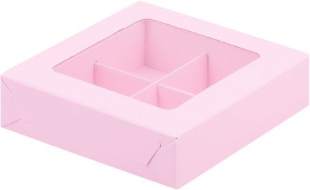коробка бум. 120х120х30 для 4 конфет розовая матовая с окном